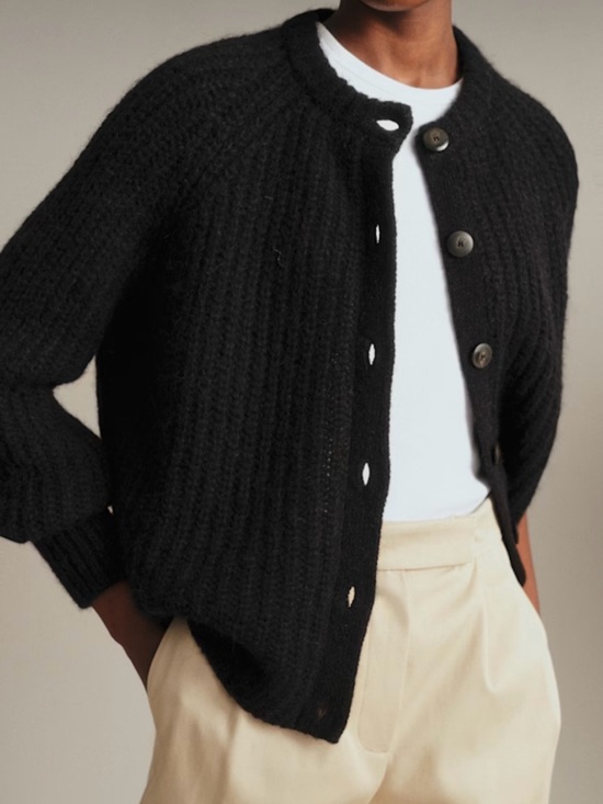 Sezane Sweaters - Sézane Emile Ribbed Knit Alpaca Cardigan in Black
